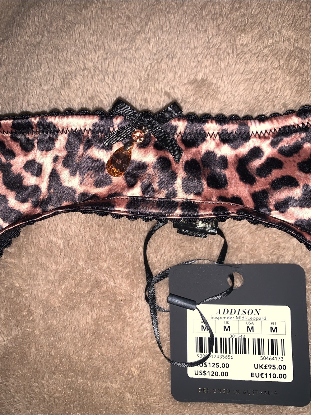 Honey Birdette “Addison” Leopard Black Lace Trim Three-Piece Lingerie Set - Picture 5 of 9